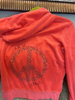 Juicy Couture Coral Terry Hoodie with Rhinestone Peace Motif-M